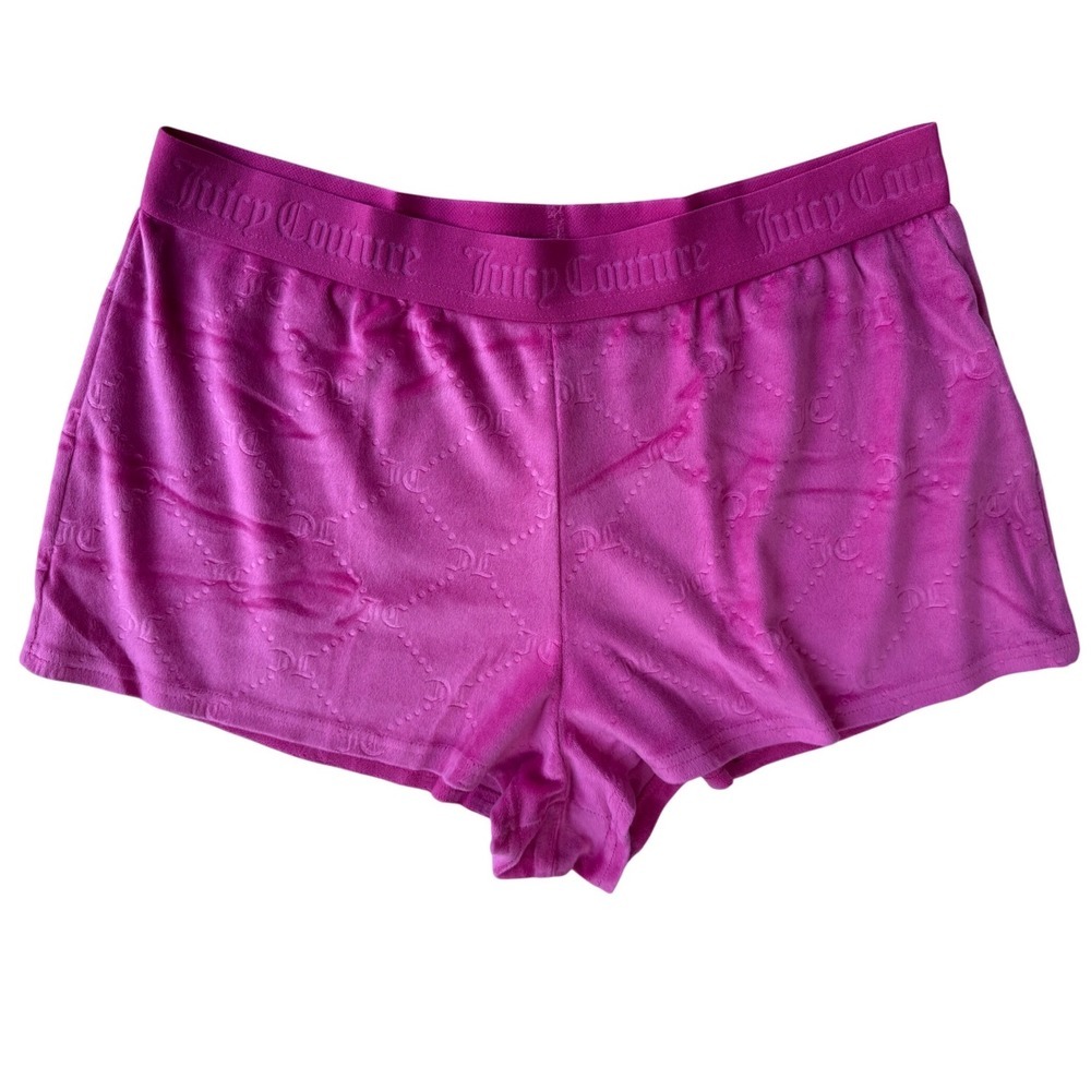 Juicy Couture Pink Velour Sleep Shorts Women's Size Large Monogram Logo Lounge